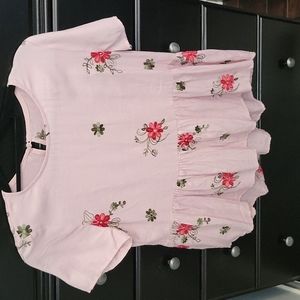 Pink embroidered baby doll top